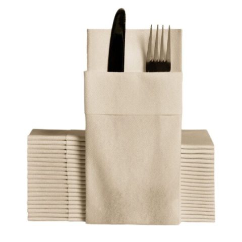 40×40 cm 1/8 Garson Katlama Bej Cepli Airlaid Peçete